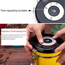 Load image into Gallery viewer, 800ml Stainless Steel Sealed Food Coffee Grounds Bean Storage Container with Built-in CO2 Gas Vent Valve &amp; Calendar