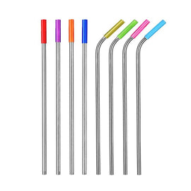 8pcs Reusable Silicone Tips Stainless Steel Drinking Straws + 2pcs Cleaner Brushes Set Kit with Cashmere Bag,  215*6mm, 215*6mm