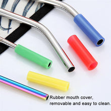 Load image into Gallery viewer, 8pcs Reusable Silicone Tips Stainless Steel Drinking Straws + 2pcs Cleaner Brushes Set Kit with Cashmere Bag,  215*6mm, 215*6mm