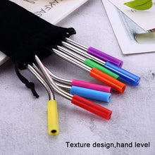 Load image into Gallery viewer, 8pcs Reusable Silicone Tips Stainless Steel Drinking Straws + 2pcs Cleaner Brushes Set Kit with Cashmere Bag,  215*6mm, 215*6mm