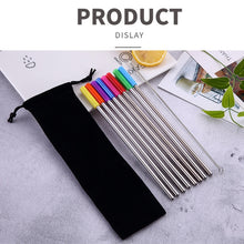 Load image into Gallery viewer, 8 PCS Reusable Silicone Tips Stainless Steel Drinking Straws + 2 PCS Cleaner Brushes Set Kit with Cashmere Bag,  266*6mm, 266*6mm