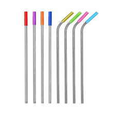 Load image into Gallery viewer, 8 PCS Reusable Silicone Tips Stainless Steel Drinking Straws + 2 PCS Cleaner Brushes Set Kit with Cashmere Bag,  266*6mm, 266*6mm
