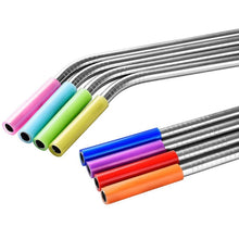 Load image into Gallery viewer, 8 PCS Reusable Silicone Tips Stainless Steel Drinking Straws + 2 PCS Cleaner Brushes Set Kit with Cashmere Bag,  266*6mm, 266*6mm