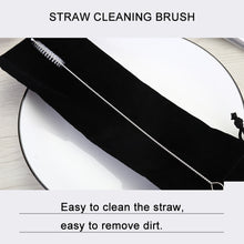 Load image into Gallery viewer, 8 PCS Reusable Silicone Tips Stainless Steel Drinking Straws + 2 PCS Cleaner Brushes Set Kit with Cashmere Bag,  266*6mm, 266*6mm