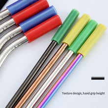 Load image into Gallery viewer, 8 PCS Reusable Silicone Tips Stainless Steel Drinking Straws + 2 PCS Cleaner Brushes Set Kit with Cashmere Bag,  266*6mm, 266*6mm
