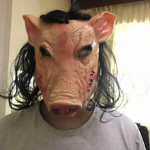 Load image into Gallery viewer, Halloween Mask Latex Pig Head Cap Halloween Festival Party Fancy Pig Face Masquerade Masks with Hair, Pig Head