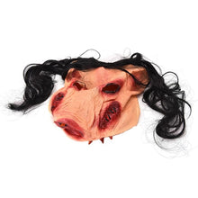 Load image into Gallery viewer, Halloween Mask Latex Pig Head Cap Halloween Festival Party Fancy Pig Face Masquerade Masks with Hair, Pig Head