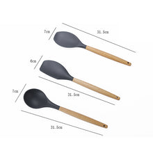 Load image into Gallery viewer, kn082 11 in 1 Wooden Handle Silicone Kitchen Tool Set with Storage Bucket, Black, Pink, Green