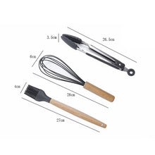 Load image into Gallery viewer, kn082 11 in 1 Wooden Handle Silicone Kitchen Tool Set with Storage Bucket, Black, Pink, Green