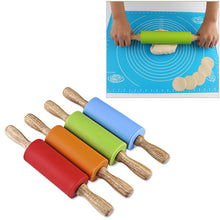 Load image into Gallery viewer, kn055 Solid Wooden Handle Silicone Rolling Pin Non-stick Food Dumpling Stick, Length: 23cm, Random Color Delivery, 23cm