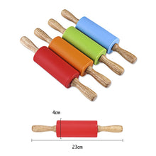 Load image into Gallery viewer, kn055 Solid Wooden Handle Silicone Rolling Pin Non-stick Food Dumpling Stick, Length: 23cm, Random Color Delivery, 23cm