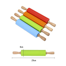 Load image into Gallery viewer, kn055 Solid Wooden Handle Silicone Rolling Pin Non-stick Food Dumpling Stick, Length: 29cm, Random Color Delivery, 29cm
