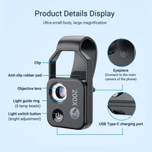 Load image into Gallery viewer, APEXEL APL-MS002BK 200X HD Universal Portable Mobile Phone Microscope with LED Light