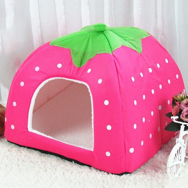 Strawberry Shaped Foldable Short Plush Pet House Nest, Size: M, Blue, Size M, Purple, Size M, Red, Size M, Pink, Size M