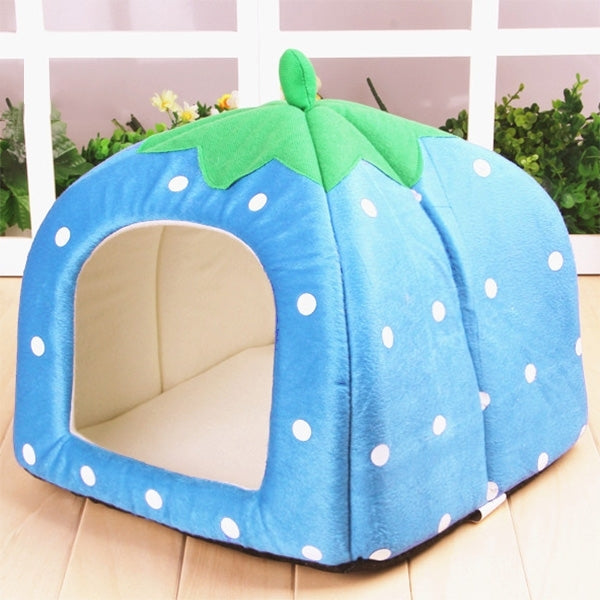 Strawberry Shaped Foldable Short Plush Pet House Nest, Size: M, Blue, Size M, Purple, Size M, Red, Size M, Pink, Size M