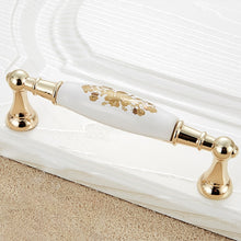 Load image into Gallery viewer, 5027-128 Gold Imitated Zinc Alloy Ceramic Handle for Cabinet Wardrobe Drawer Door, Hole Spacing: 128mm, 5027-128(1)
