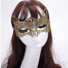 Load image into Gallery viewer, Halloween Masquerade Party Dance Sexy Lady Bronzing Lace Cat King Mask, Bronzing Cat King