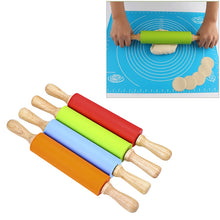 Load image into Gallery viewer, kn055 Solid Wooden Handle Silicone Rolling Pin Non-stick Food Dumpling Stick, Length: 38cm, Random Color Delivery, 38cm