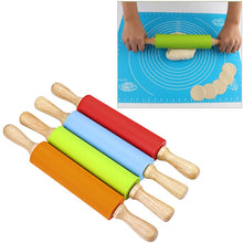 Load image into Gallery viewer, kn055 Solid Wooden Handle Silicone Rolling Pin Non-stick Food Dumpling Stick, Length: 43cm, Random Color Delivery, 43cm