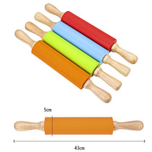 Load image into Gallery viewer, kn055 Solid Wooden Handle Silicone Rolling Pin Non-stick Food Dumpling Stick, Length: 43cm, Random Color Delivery, 43cm