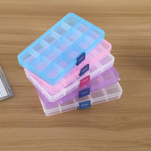 Load image into Gallery viewer, Removable Grid Plastic 15 Slots Box Organizer for Jewelry Earring Fishing Hook Small Accessories, 15 Slots (Pink+Blue), 15 Slots (Purple+Blue), 15 Slots (Baby Blue+Blue), 15 Slots (White+Blue), 15 Slots (White+Pink)
