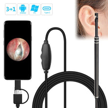 Load image into Gallery viewer, i96 3 in 1 USB Ear Scope Inspection HD 0.3MP Camera Visual Ear Spoon for OTG Android Phones &amp; PC &amp; MacBook, 1.85m Length Cable, 3 in 1 Black  0.3MP