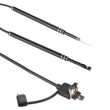 Load image into Gallery viewer, i96 3 in 1 USB Ear Scope Inspection HD 0.3MP Camera Visual Ear Spoon for OTG Android Phones &amp; PC &amp; MacBook, 1.85m Length Cable, 3 in 1 Black  0.3MP