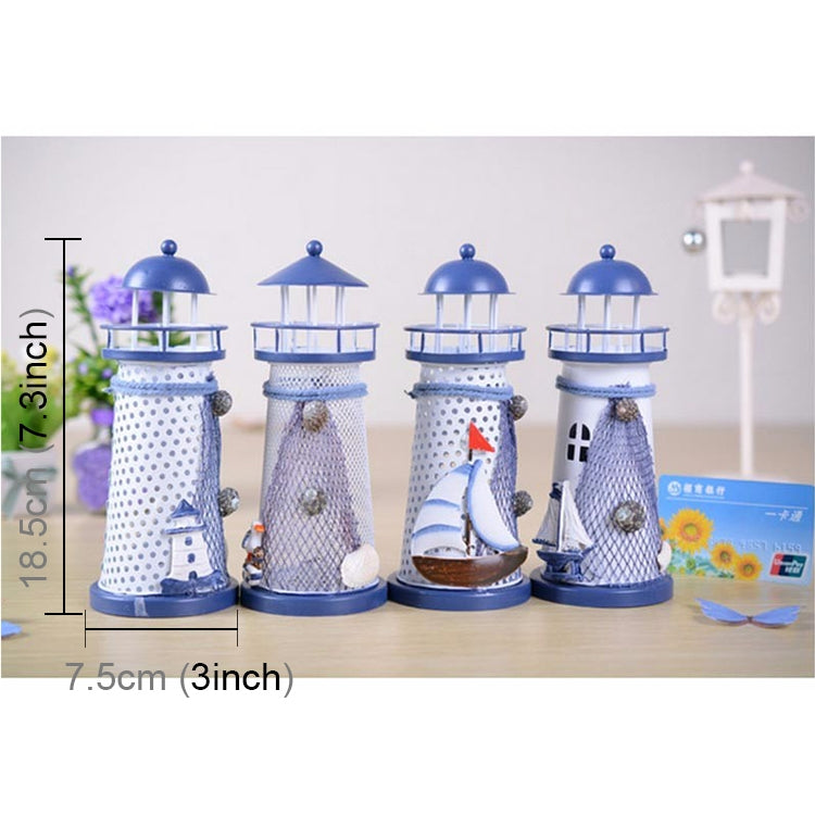 Creative Mediterranean Style Iron Handmade Flash Lighthouse, Random Style Delivery, Size: 18.5*7.5cm
