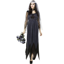 Load image into Gallery viewer, Halloween Costume Women Lace Chiffon Black Dress Ghost Bride Clothes Cosplay Game Uniforms, Size: L, Bust: 80cm, Waistline:72cm, Clothes Long:143cm, Size: L Adult