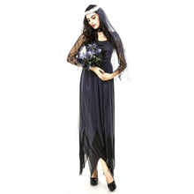 Load image into Gallery viewer, Halloween Costume Women Lace Chiffon Black Dress Ghost Bride Clothes Cosplay Game Uniforms, Size: L, Bust: 80cm, Waistline:72cm, Clothes Long:143cm, Size: L Adult