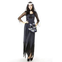 Load image into Gallery viewer, Halloween Costume Women Lace Chiffon Black Dress Ghost Bride Clothes Cosplay Game Uniforms, Size: L, Bust: 80cm, Waistline:72cm, Clothes Long:143cm, Size: L Adult