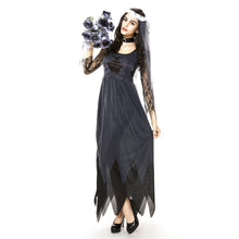 Load image into Gallery viewer, Halloween Costume Women Lace Chiffon Black Dress Ghost Bride Clothes Cosplay Game Uniforms, Size: L, Bust: 80cm, Waistline:72cm, Clothes Long:143cm, Size: L Adult