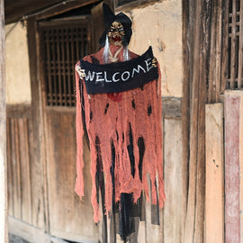 Halloween Hang Ghost Resin Electric Skull Bar Door Welcome Ghost Voice Skeleton Props Decorations, Electric Skull(Orange)