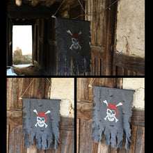 Load image into Gallery viewer, Halloween Decoration Jolly Roger Skull Banner Pirate Flag Party Supplies, Small Size: 47 x 51cm, Small Size: 47 x 51cm