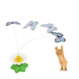 Electric Butterfly Flying Around The Flower Pet Cat Toy, Flower Pet Cat Toy