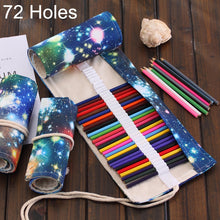 Load image into Gallery viewer, 72 Slots Cosmic Galaxy Print Pen Bag Canvas Pencil Wrap Curtain Roll Up Pencil Case Stationery Pouch, 72 Slots