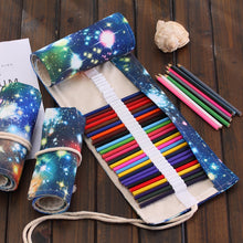 Load image into Gallery viewer, 72 Slots Cosmic Galaxy Print Pen Bag Canvas Pencil Wrap Curtain Roll Up Pencil Case Stationery Pouch, 72 Slots