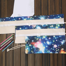 Load image into Gallery viewer, 72 Slots Cosmic Galaxy Print Pen Bag Canvas Pencil Wrap Curtain Roll Up Pencil Case Stationery Pouch, 72 Slots