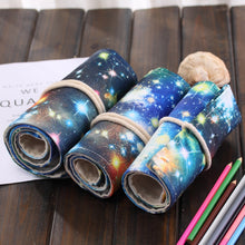 Load image into Gallery viewer, 72 Slots Cosmic Galaxy Print Pen Bag Canvas Pencil Wrap Curtain Roll Up Pencil Case Stationery Pouch, 72 Slots