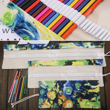 Load image into Gallery viewer, 48 Slots Van Gogh Oil Painting Print Pen Bag Canvas Pencil Wrap Curtain Roll Up Pencil Case Stationery Pouch, 48 Slots
