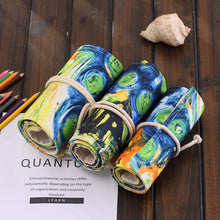 Load image into Gallery viewer, 48 Slots Van Gogh Oil Painting Print Pen Bag Canvas Pencil Wrap Curtain Roll Up Pencil Case Stationery Pouch, 48 Slots