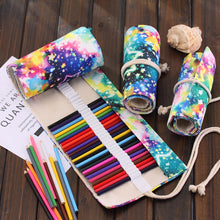 Load image into Gallery viewer, 36 Slots Starry Sky Print Pen Bag Canvas Pencil Wrap Curtain Roll Up Pencil Case Stationery Pouch, 36 Slots