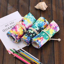 Load image into Gallery viewer, 36 Slots Starry Sky Print Pen Bag Canvas Pencil Wrap Curtain Roll Up Pencil Case Stationery Pouch, 36 Slots
