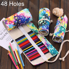 Load image into Gallery viewer, 48 Slots Starry Sky Print Pen Bag Canvas Pencil Wrap Curtain Roll Up Pencil Case Stationery Pouch, 48 Slots