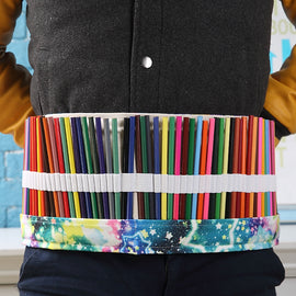 48 Slots Starry Sky Print Pen Bag Canvas Pencil Wrap Curtain Roll Up Pencil Case Stationery Pouch, 48 Slots