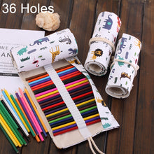 Load image into Gallery viewer, 36 Slots Cartoon Animal Print Pen Bag Canvas Pencil Wrap Curtain Roll Up Pencil Case Stationery Pouch, 36 Slots
