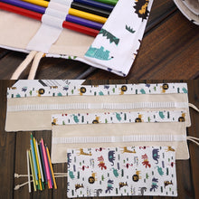 Load image into Gallery viewer, 36 Slots Cartoon Animal Print Pen Bag Canvas Pencil Wrap Curtain Roll Up Pencil Case Stationery Pouch, 36 Slots