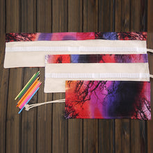 Load image into Gallery viewer, 48 Slots Sunset Tree Print Pen Bag Canvas Pencil Wrap Curtain Roll Up Pencil Case Stationery Pouch, 48 Slots