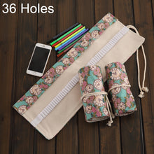 Load image into Gallery viewer, 36 Slots Rose Clock Print Pen Bag Canvas Pencil Wrap Curtain Roll Up Pencil Case Stationery Pouch, 36 Slots