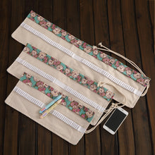 Load image into Gallery viewer, 36 Slots Rose Clock Print Pen Bag Canvas Pencil Wrap Curtain Roll Up Pencil Case Stationery Pouch, 36 Slots